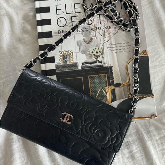 Chanel Black Floral Embossed Shoulder Bag - Picture 3 of 12